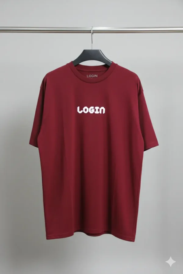 LOGIN Men's Oversized Graphic Print T-Shirt - Maroon