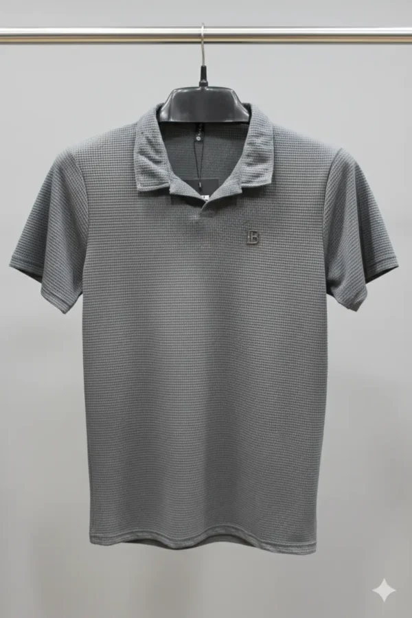 Men's Dryfit Textured Open Collar Shirt - Steel Grey